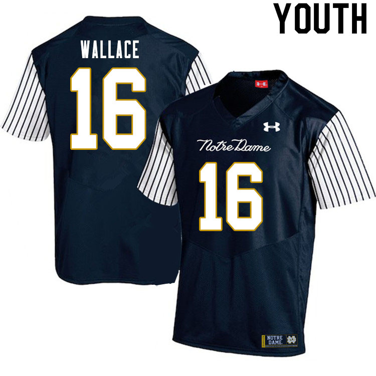 Youth NCAA Notre Dame Fighting Irish #16 KJ Wallace Stitched College Under Armour Authentic Navy Alternate Football Jersey MQ10G84VJ